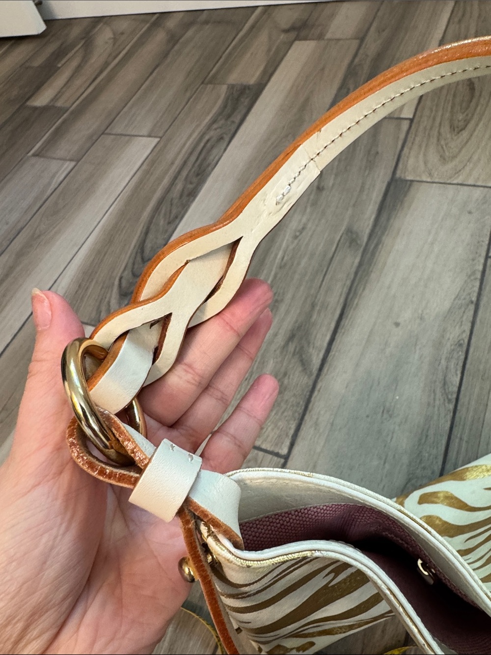 Dooney & Bourke Gold and Cream Zebra-Print Shoulder Bag - Picture 13 of 14